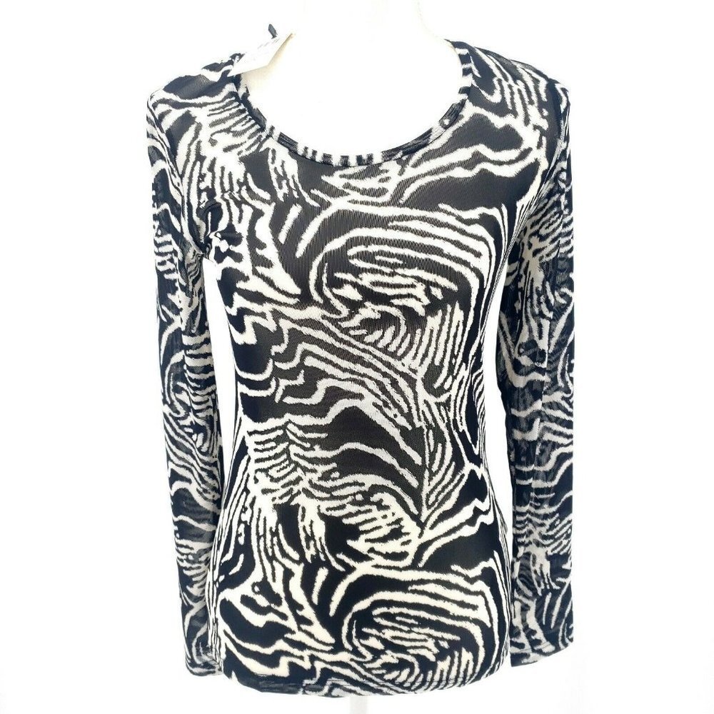 NWT SPARKZ COPENHAGEN Soft Zebra Animal Print Scoop Neck Tee Long Sleeve